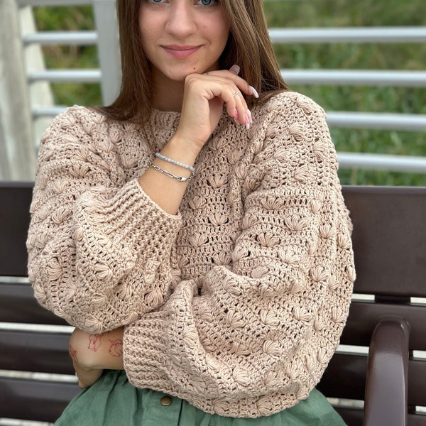 Crochet pattern, Puff Dream Sweater PDF Pattern (instant download), vintage cardigan, women's pullover