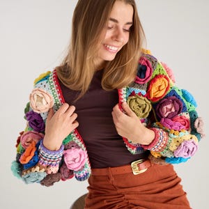 Crochet pattern, Crochet ROSE Garden Jacket PDF Pattern (instant download), granny square cardigan, women's sweater, harry styles cardigan image 3