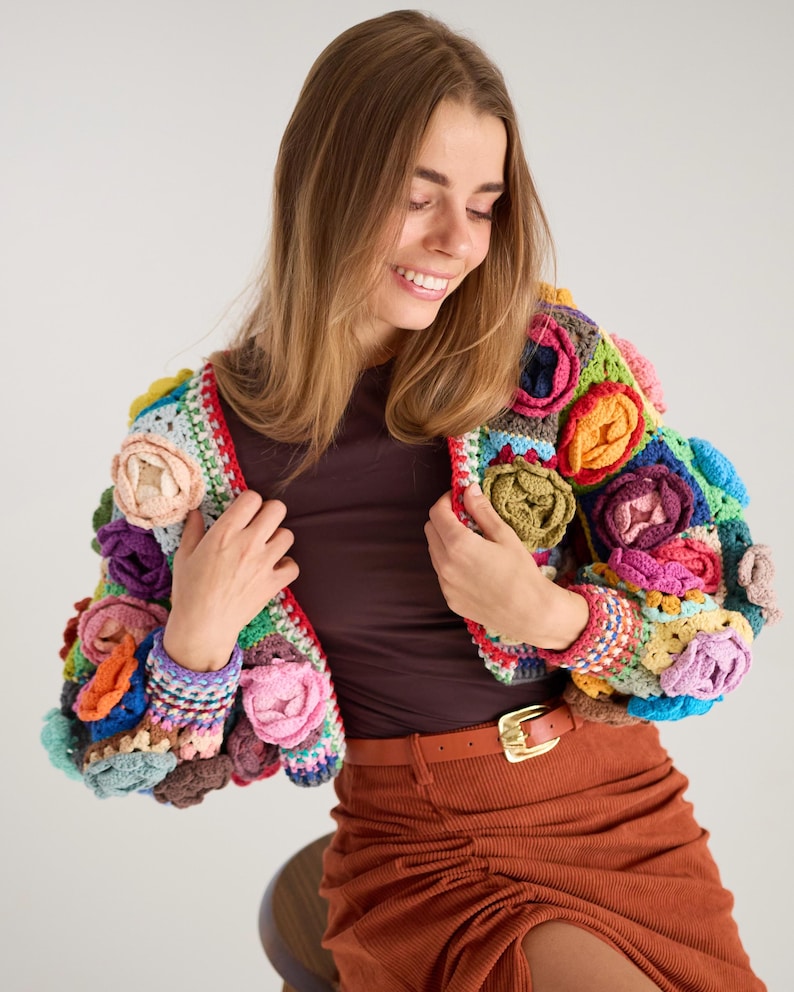 Crochet pattern, Crochet ROSE Garden Jacket PDF Pattern (instant download), granny square cardigan, women's sweater, harry styles cardigan image 3