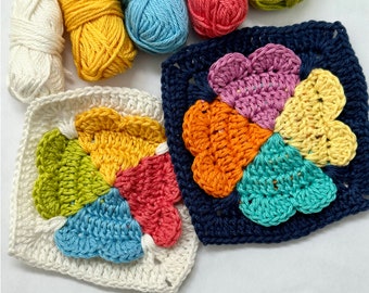 Crochet pattern, Four Hearts Granny Square Crochet PDF PATTERN