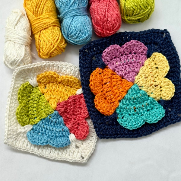 Crochet pattern, Four Hearts Granny Square Crochet PDF PATTERN