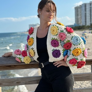 Crochet pattern, Crochet ROSE Garden Jacket PDF Pattern instant download, granny square cardigan, women's sweater, harry styles cardigan image 3