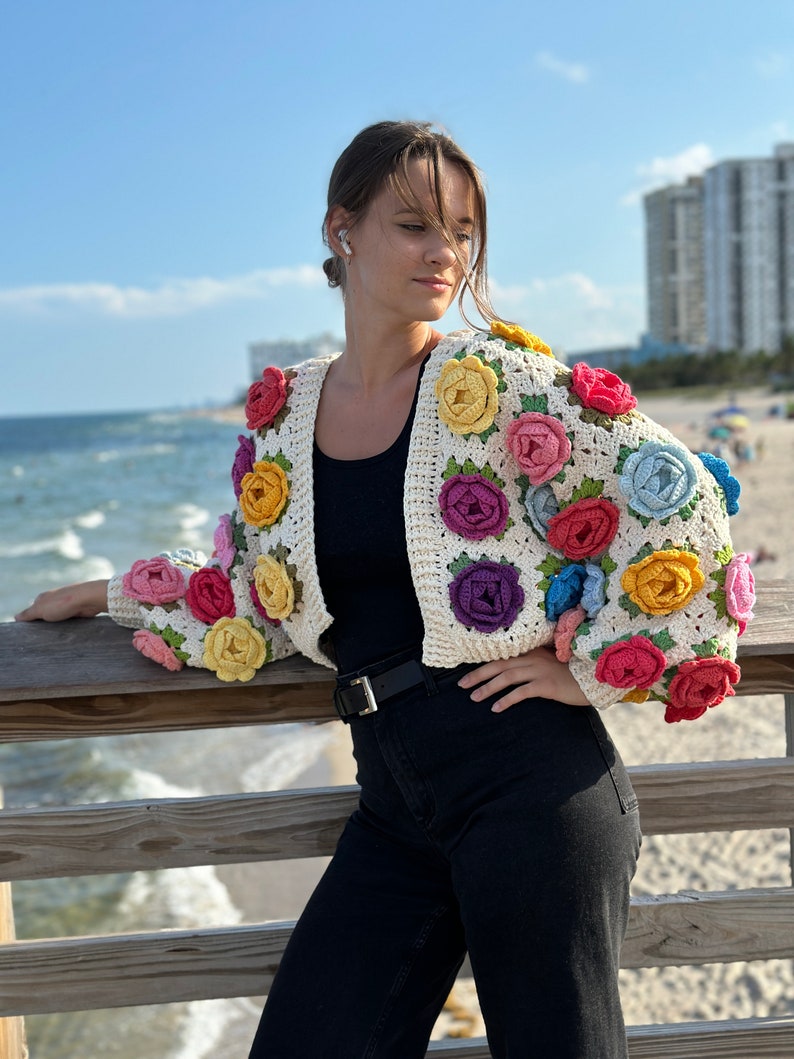 Crochet pattern, Crochet ROSE Garden Jacket PDF Pattern instant download, granny square cardigan, women's sweater, harry styles cardigan image 3