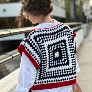 Crochet pattern, Black and white vest PDF pattern, granny square cardigan, women's sweater, crochet pullover tutorial by Tania Skalozub image 5