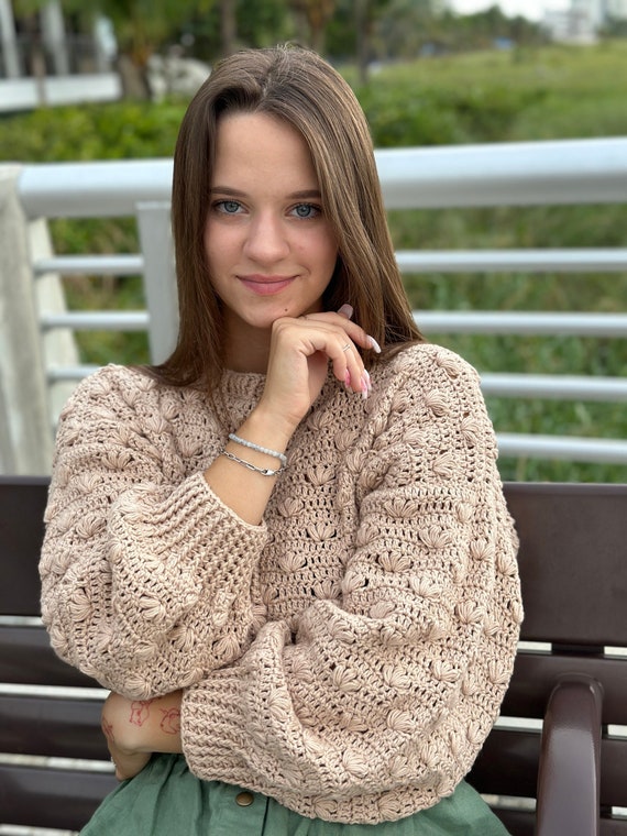 Crochet pattern, Puff Dream Sweater PDF Pattern (instant download), vintage cardigan, women's pullover