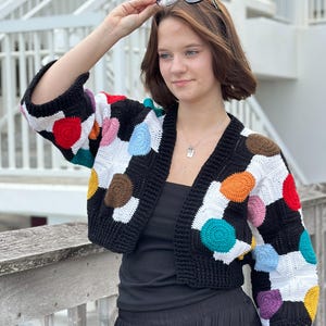 Crochet Confetti Geometry Jacket  PDF Pattern (instant download), granny square cardigan, women&#39;s Jacket, knit sweater