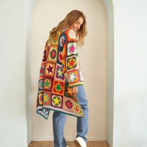 Crochet pattern, Crochet Star granny square cardigan, crochet PDF pattern, women's sweater, harry styles cardigan, quilted patchwork sweater