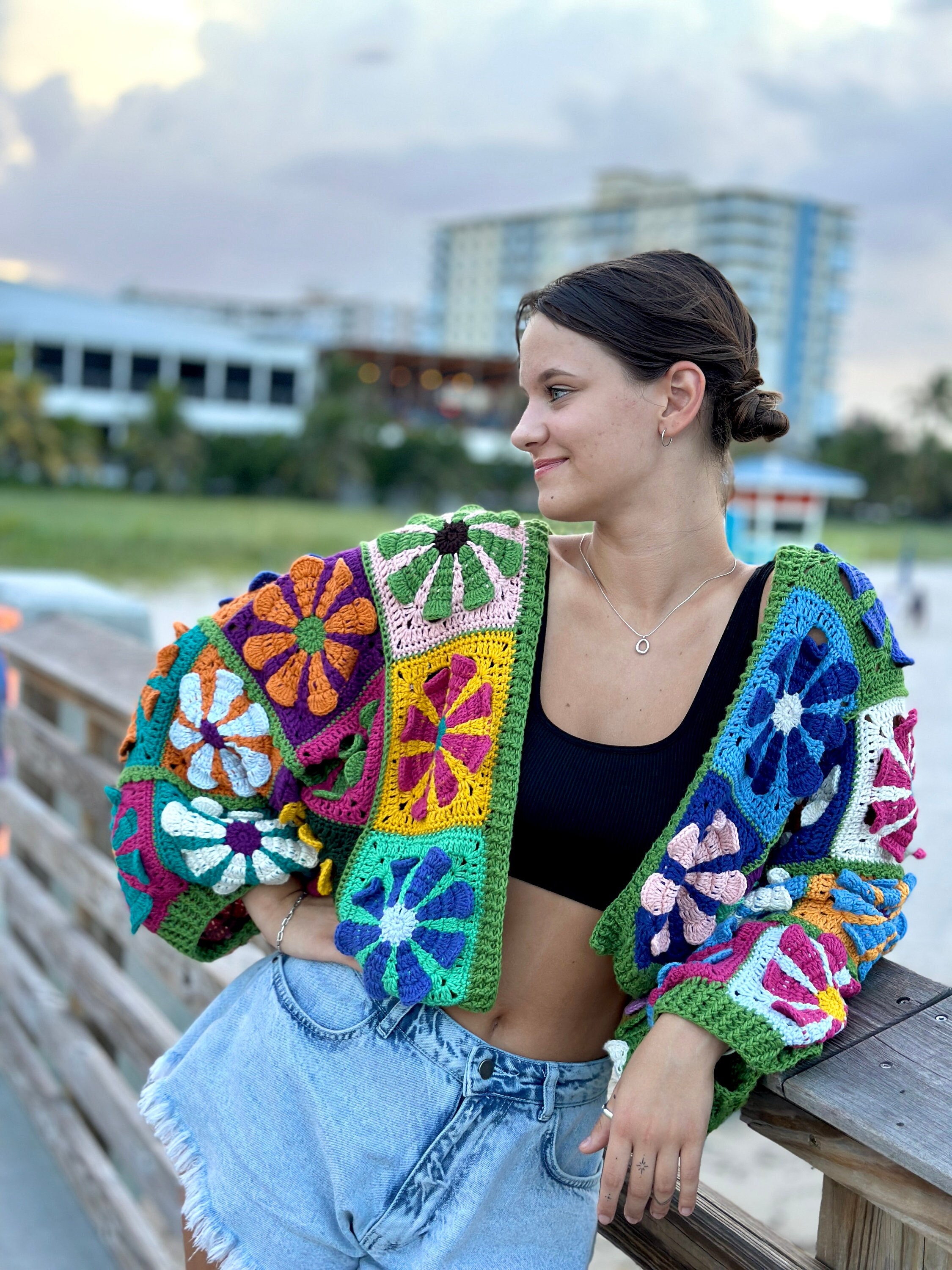 Flower Knit Cardigan - Etsy Flower Knit Cardigan - Etsy