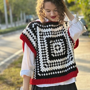 Crochet pattern, Black and white vest PDF pattern, granny square cardigan, women's sweater, crochet pullover tutorial by Tania Skalozub image 2