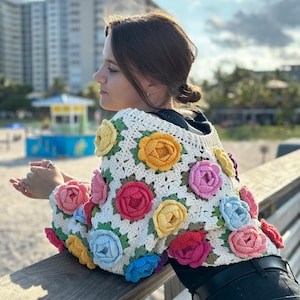 Crochet pattern, Crochet ROSE Garden Jacket PDF Pattern instant download, granny square cardigan, women's sweater, harry styles cardigan image 5