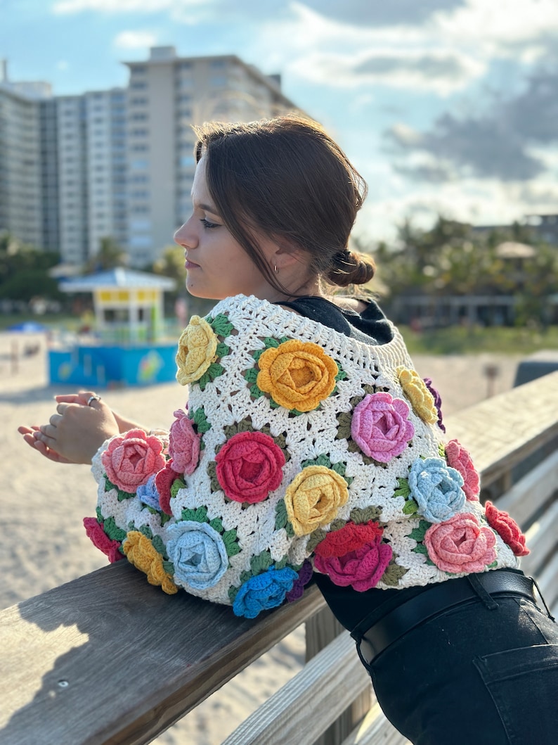 Crochet pattern, Crochet ROSE Garden Jacket PDF Pattern instant download, granny square cardigan, women's sweater, harry styles cardigan image 5