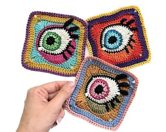 Crochet pattern, Granny Eye Square Crochet PDF PATTERN with video tutorials