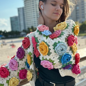 Crochet pattern, Crochet ROSE Garden Jacket PDF Pattern instant download, granny square cardigan, women's sweater, harry styles cardigan image 8