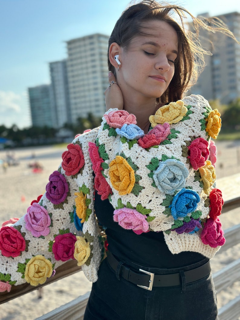 Crochet pattern, Crochet ROSE Garden Jacket PDF Pattern instant download, granny square cardigan, women's sweater, harry styles cardigan image 8