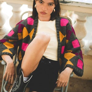 Crochet Geometry Jacket Gabriela Granny Square  PDF Pattern (instant download), granny square cardigan, women&#39;s Jacket, knit sweater