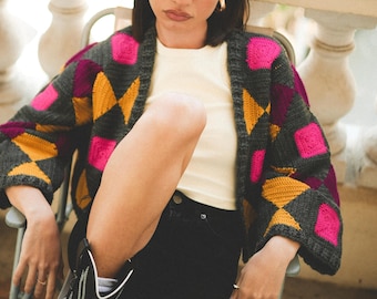 Crochet Geometry Jacket Gabriela Granny Square  PDF Pattern (instant download), granny square cardigan, women's Jacket, knit sweater