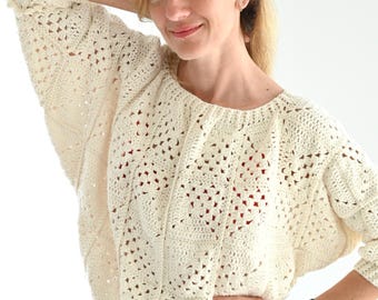 Crochet Sweater Pattern PDF, Granny Square Sweater Pattern, Crochet Pullover Pattern Women,  Crochet Jumper Pattern,  Coconut Cream Sweater