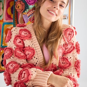 Crochet pattern, Crochet ROSE Garden Jacket PDF Pattern (instant download), granny square cardigan, women's sweater, harry styles cardigan image 4