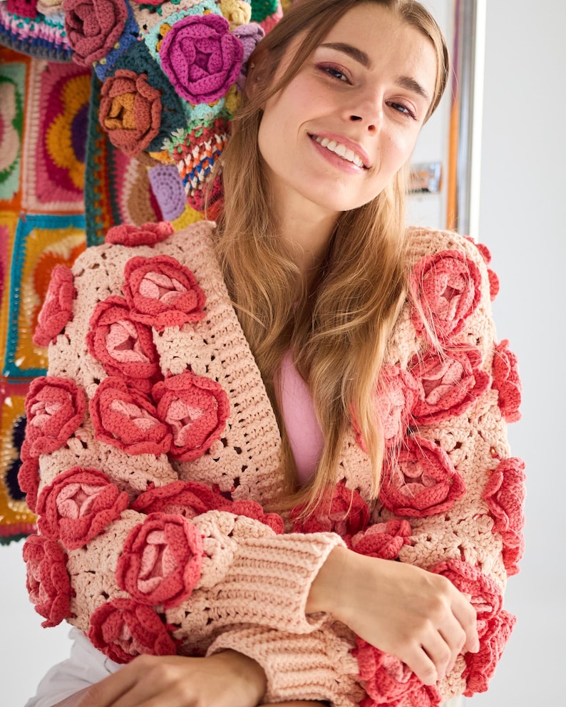 Crochet pattern, Crochet ROSE Garden Jacket PDF Pattern (instant download), granny square cardigan, women's sweater, harry styles cardigan image 4
