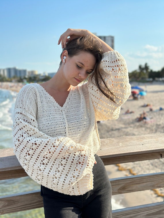 Crochet Pattern, Crochet White Lace Sweater PDF Pattern instant Download,  Vintage Cardigan, Women's Pullover 