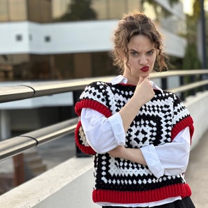 Crochet pattern, Black and white vest PDF pattern, granny square cardigan, women's sweater, crochet pullover tutorial by Tania Skalozub image 7