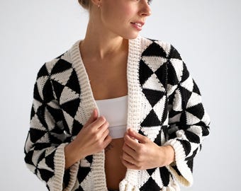 Crochet Geometry Jacket Monika  PDF Pattern (instant download), granny square cardigan, women's Jacket, knit sweater