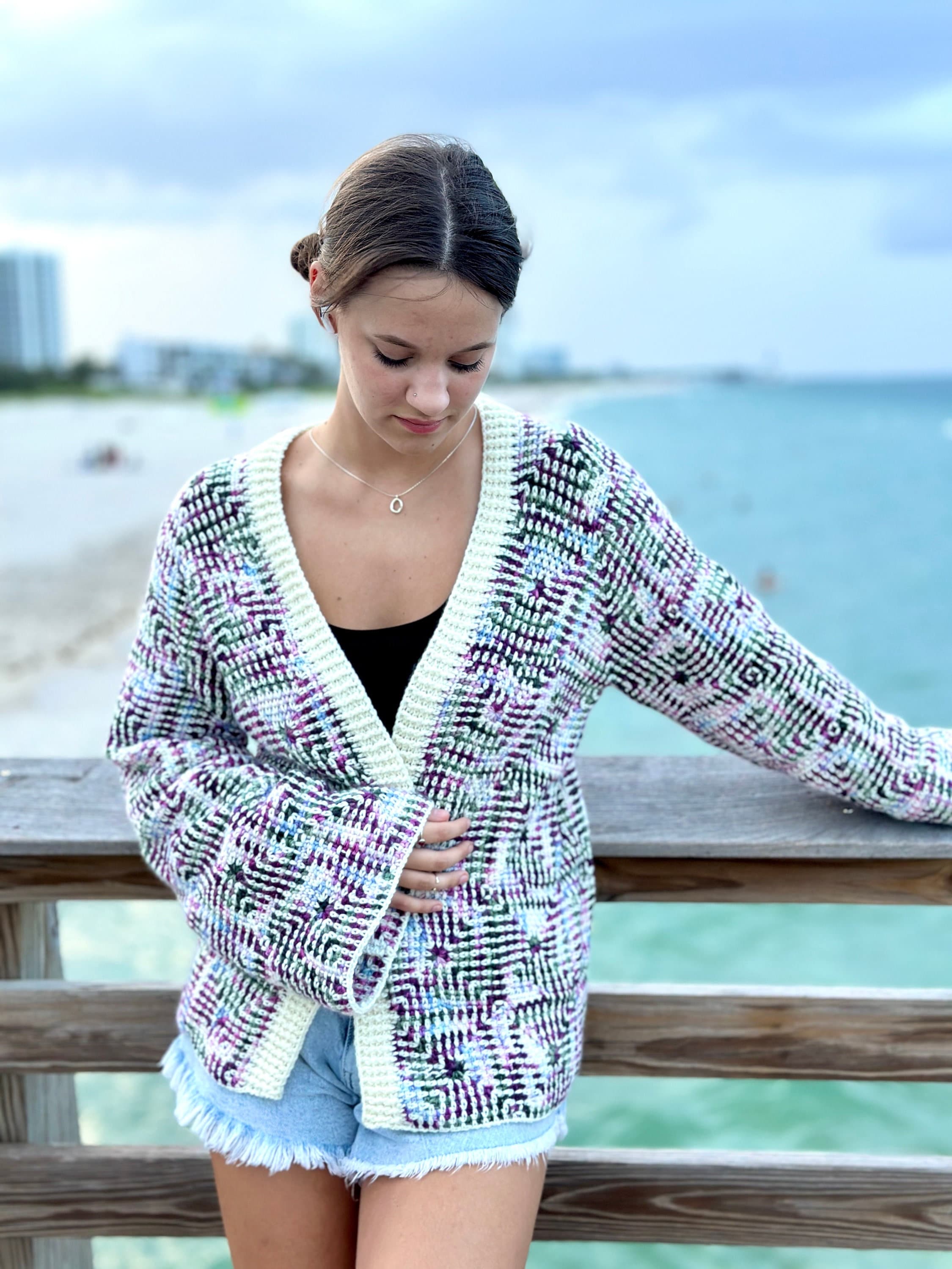 Crochet Zip Up Cardigan 【M】 Z Supply Cardi Crochet Cropped Cardigan Sweater - Women's
