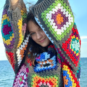 Crochet pattern, Bulky Oversized Pullover PDF Pattern (instant download), granny square cardigan, women&#39;s Jacket, harry styles cardigan