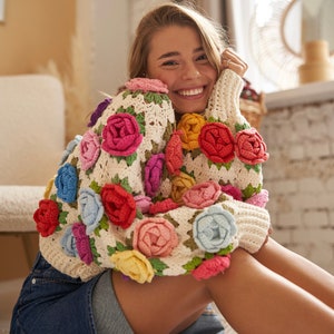 Crochet pattern, Crochet ROSE Garden Jacket PDF Pattern instant download, granny square cardigan, women's sweater, harry styles cardigan image 2