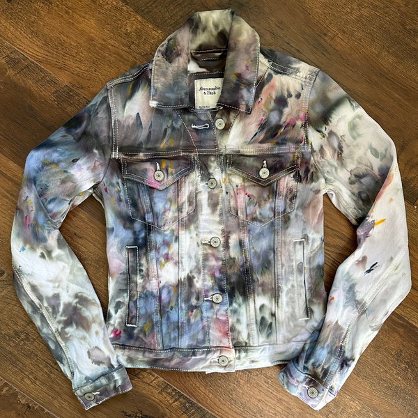 Ice Dye Denim Jacket | X-Small | Blue/Purple/Gray | Abercrombie & Fitch Jean Jacket