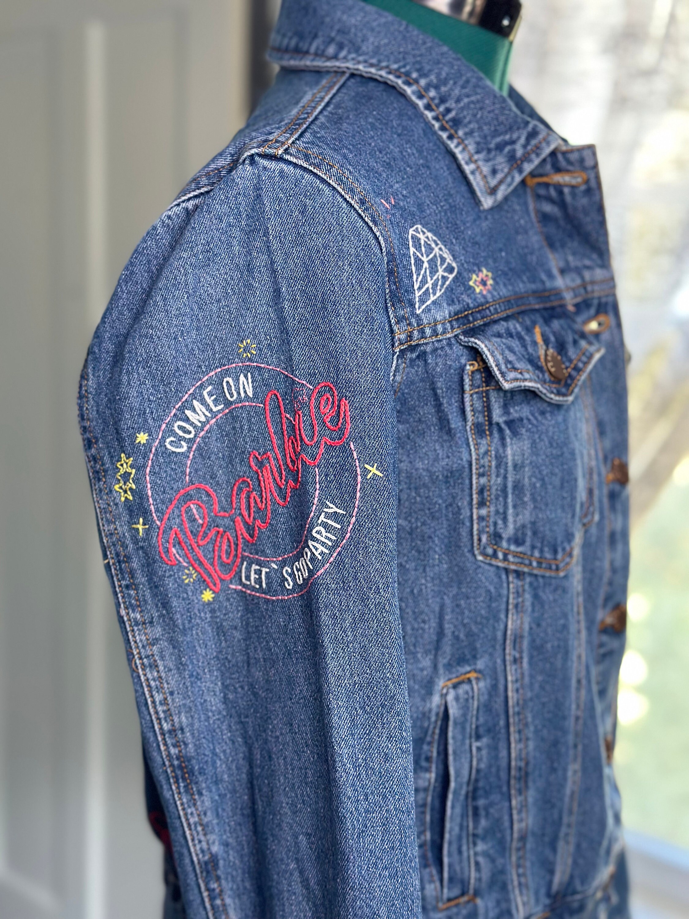 Women's Rhinestone Denim Jacket- Fun Denim Jackets- Pink Rhinestone Jacket  – Juliana's Boutique
