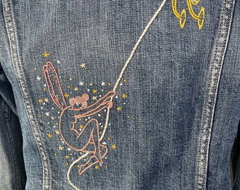 Hand Embroidered Denim Jacket Fairy | American Eagle Medium Jean Jacket