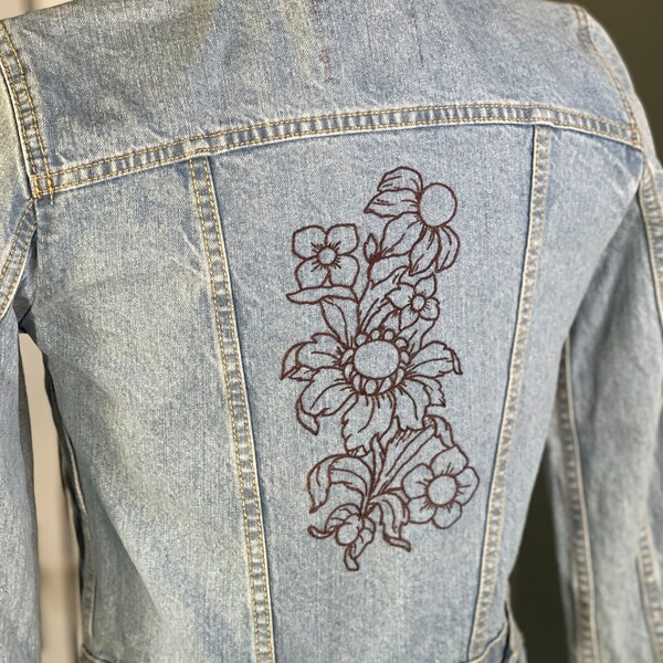 Hand Embroidered Jean Jacket Etsy