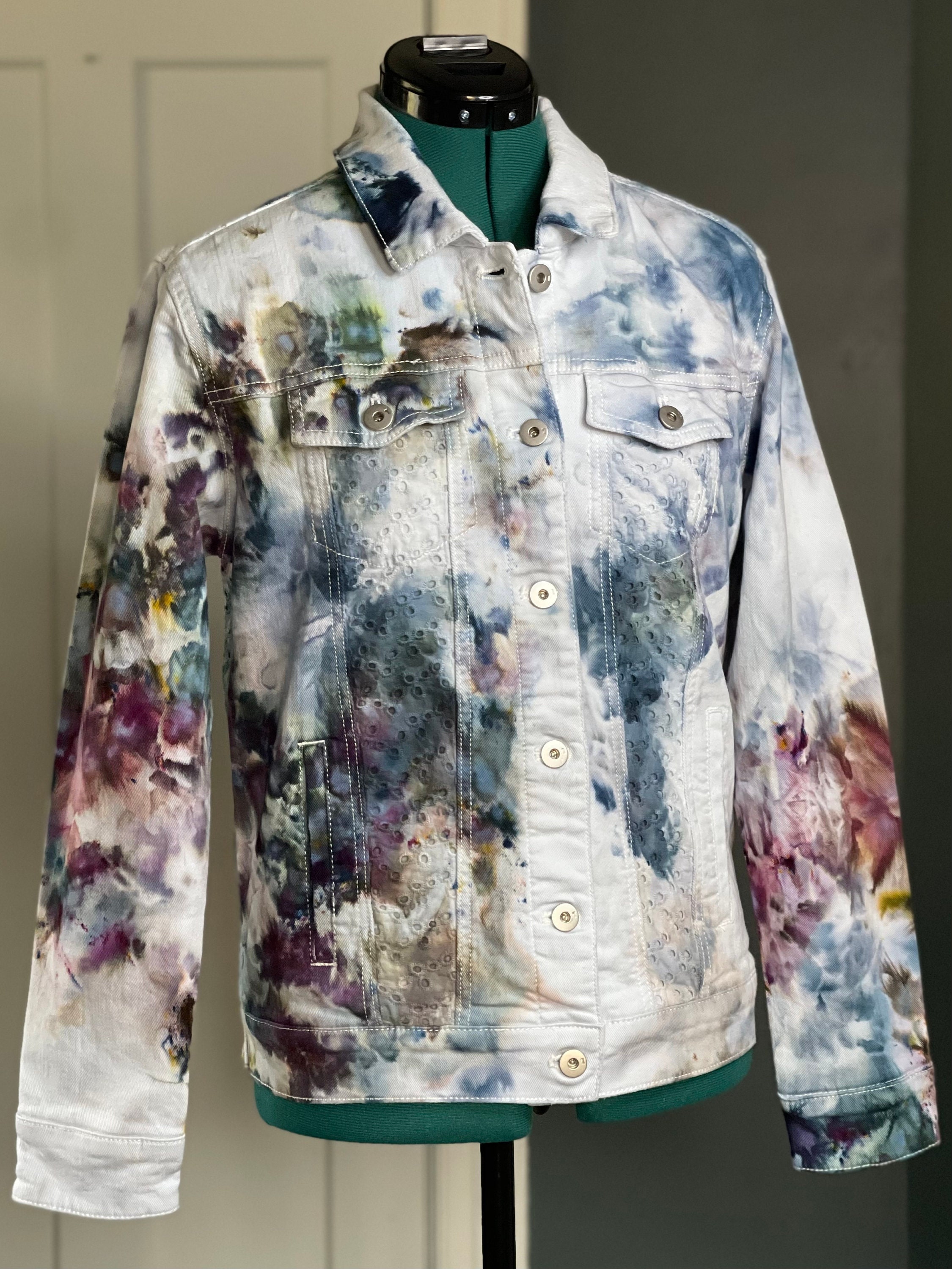 Ice Dye Denim Jacket Xsmall Blue purple Pilcro the Letterpress Jean Jacket Etsy