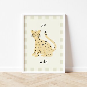 GO WILD PRINT / poster per cameretta bambini / stampe animali / decorazioni per cameretta bambini / arte per sala giochi per bambini / poster acquerello / leopardo