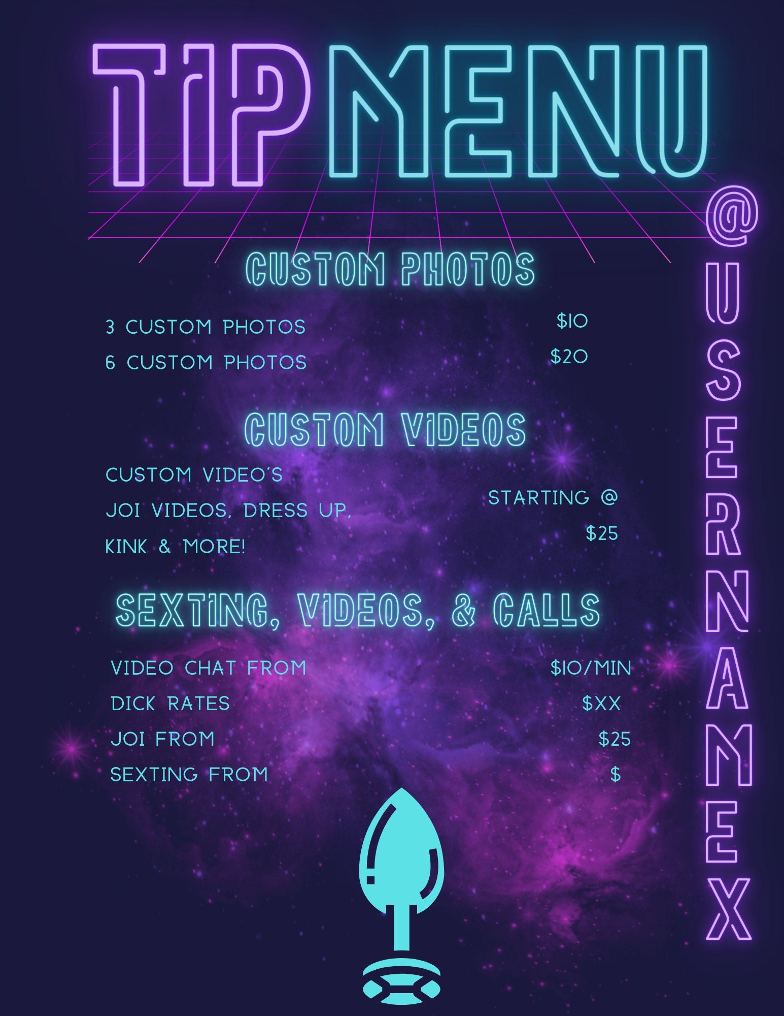 Neon Galaxy Onlyfans Menu Etsy
