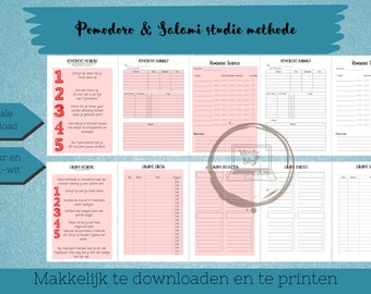 Pomodoro en Salami planmethode, Digitale download, PDF, printable en online