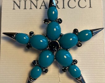 Avon Nina Ricca Silver and Blue Starburst Brooch Nina Ricci Avon Star Starburst Brooch - Etsy main image 2