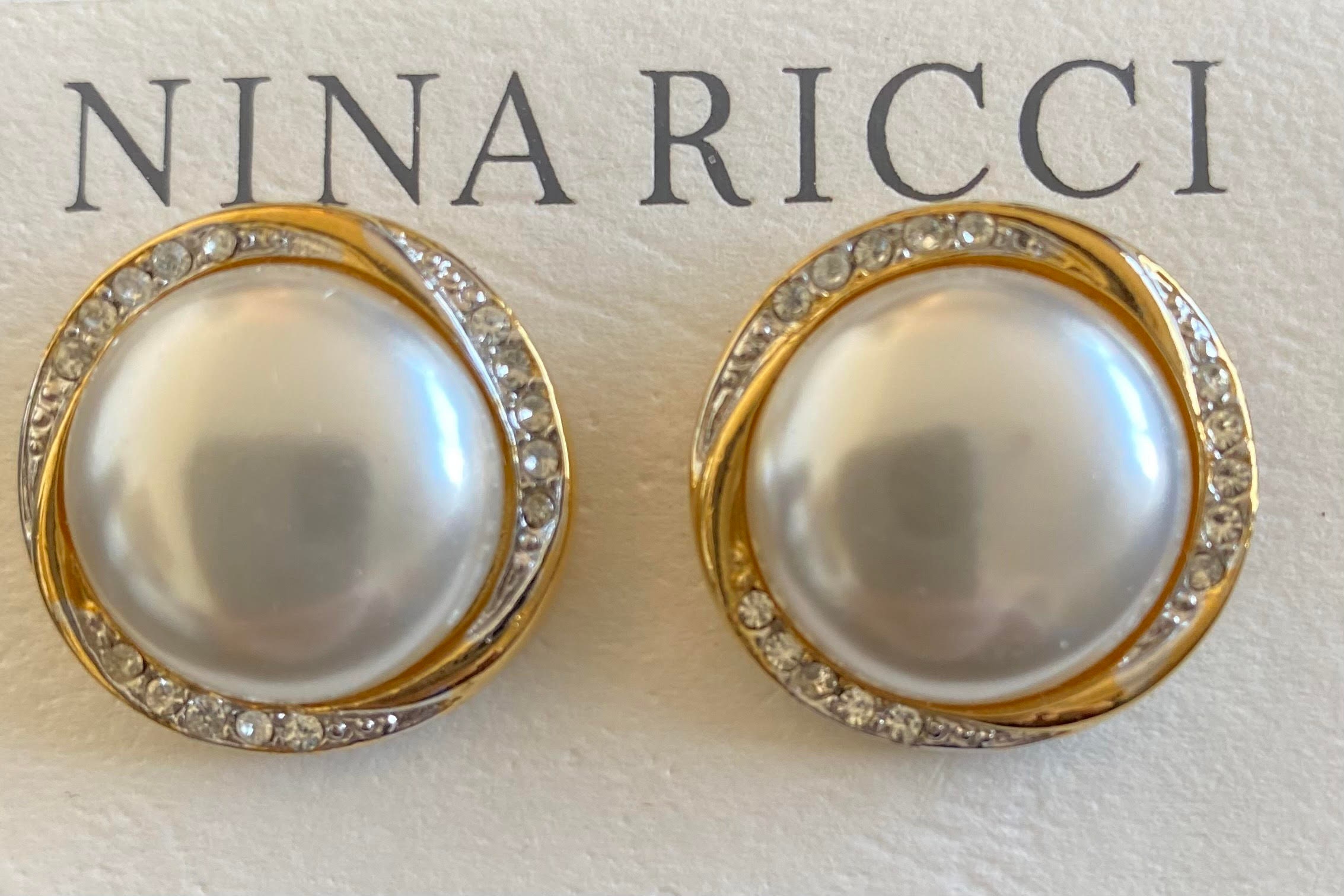 Nina Ricci Beautiful Large Pearl Pierced Earrings. Triple