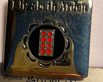 Elizbbeth Arden Brooch, Triple 22kt gold plated w black & red hand painted enamel. Designer, Vintage, Canadian, Rare, New