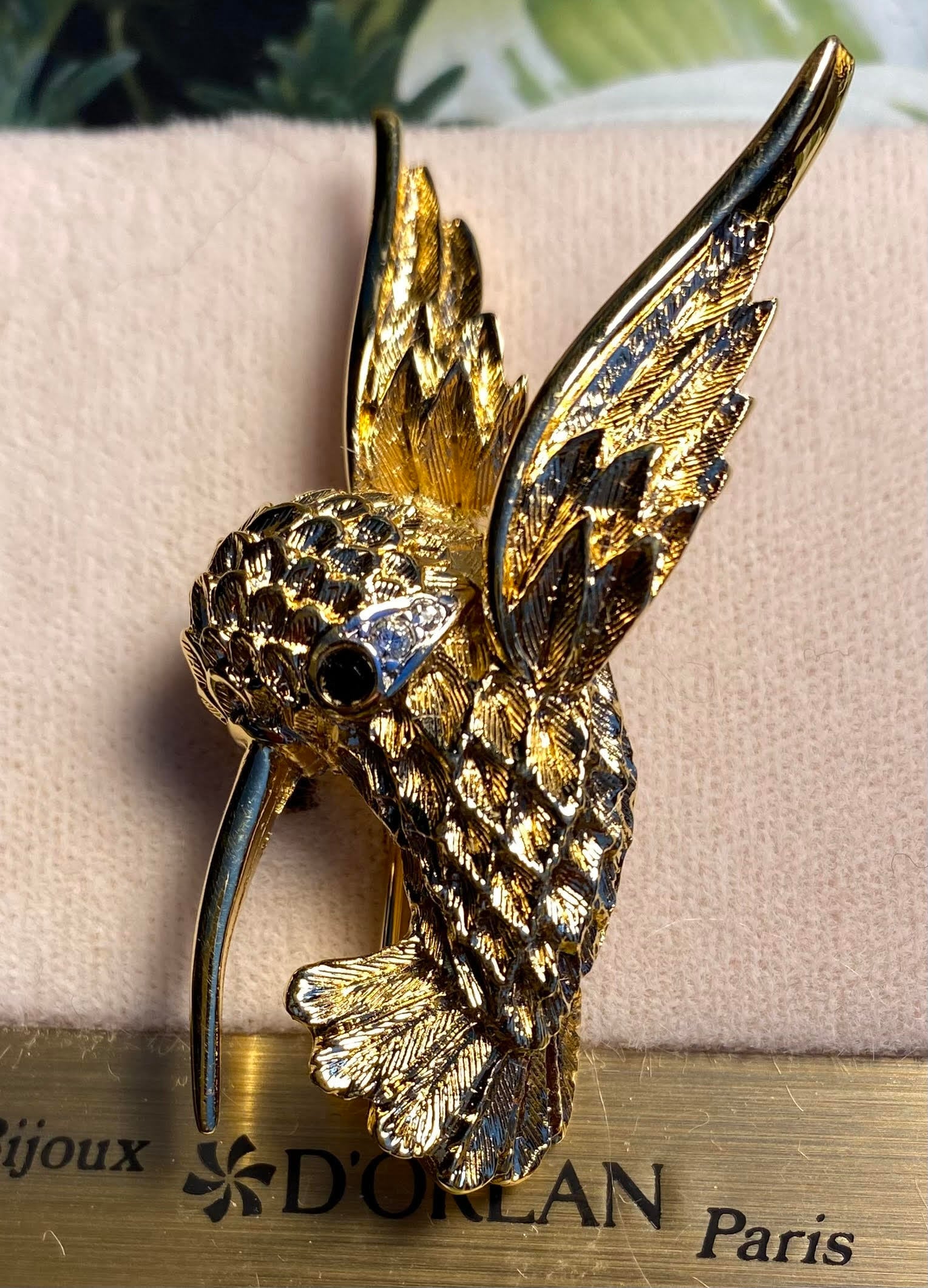 D'orlan Hummingbird Brooch, 22kt Gold Plated, Swarovski Crystals
