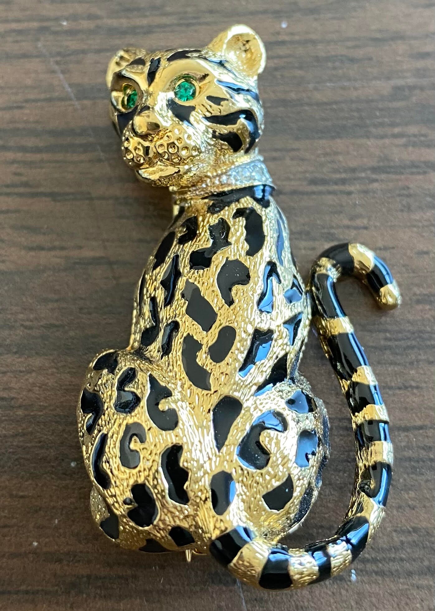 D'orlan Leopard Brooch, 22kt Gold Plated, Swarovski Crystal Eyes