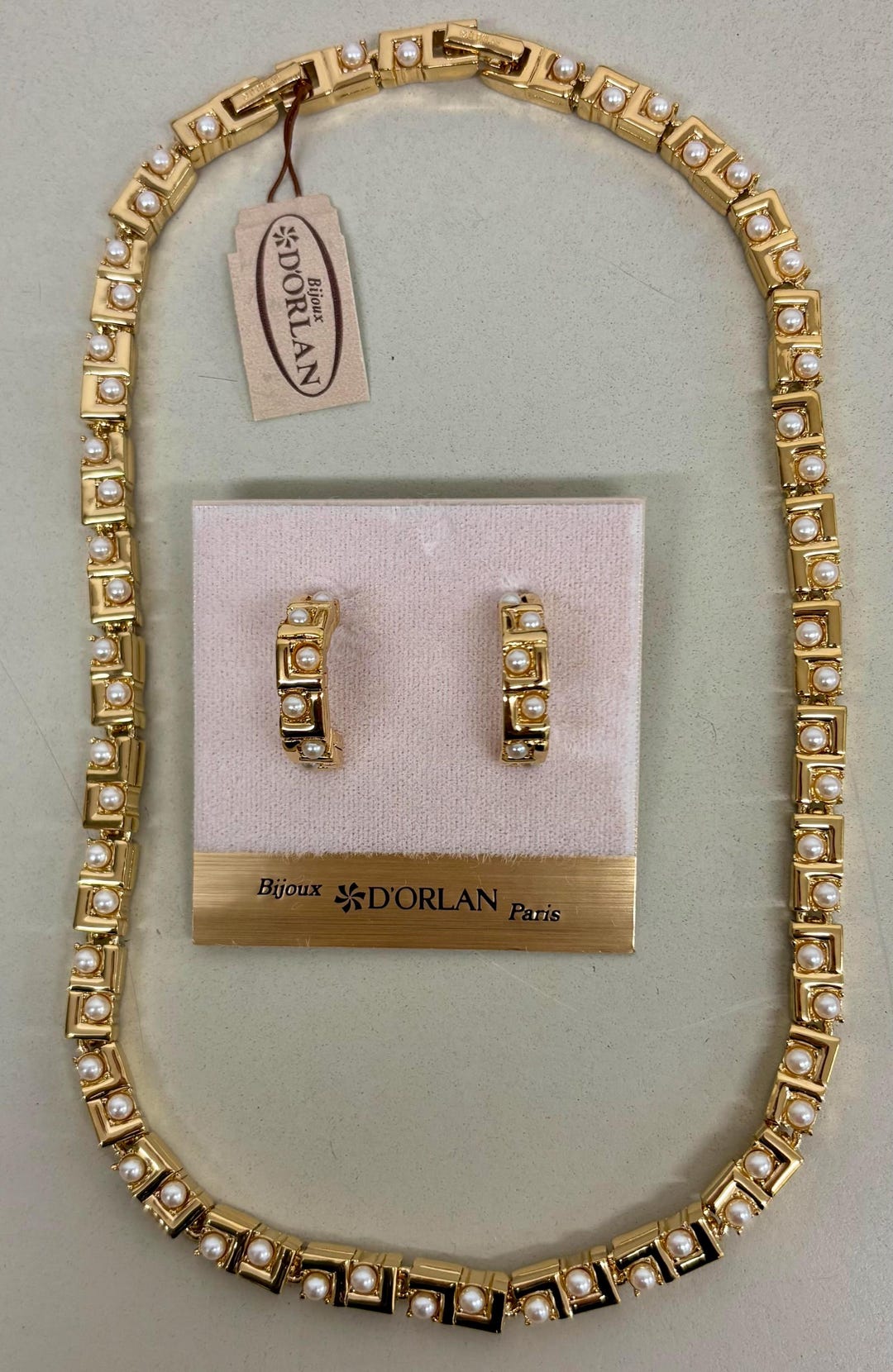 D'orlan Triple 22kt Necklace W Pierced Earrings, Handset Swarovski