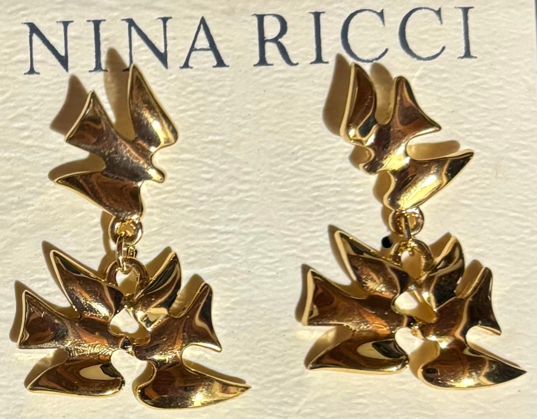Boucles D'oreilles Vintage Signées Nina Ricci - Doré à Clip - Haute Couture Occasion