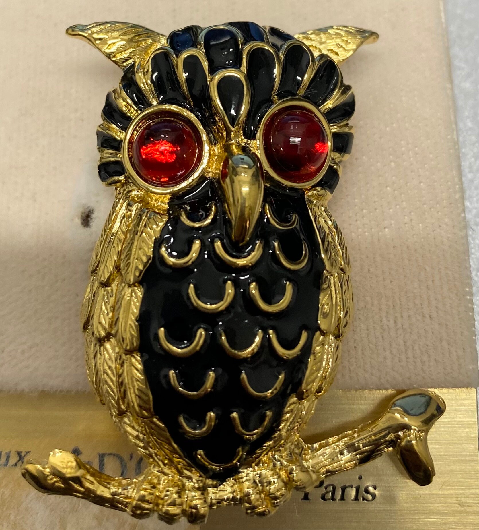 D’ORLAN フクロウ ブローチ ヴィンテージ D'orlan Owl Brooch, 22kt Gold Plated, Blue Enamel, Ruby Eyes - Etsy
