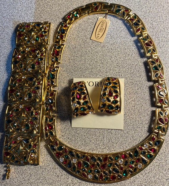 D'orlan Vintage Jewelry Set, 22kt Gold Plated Swarovski Crystals