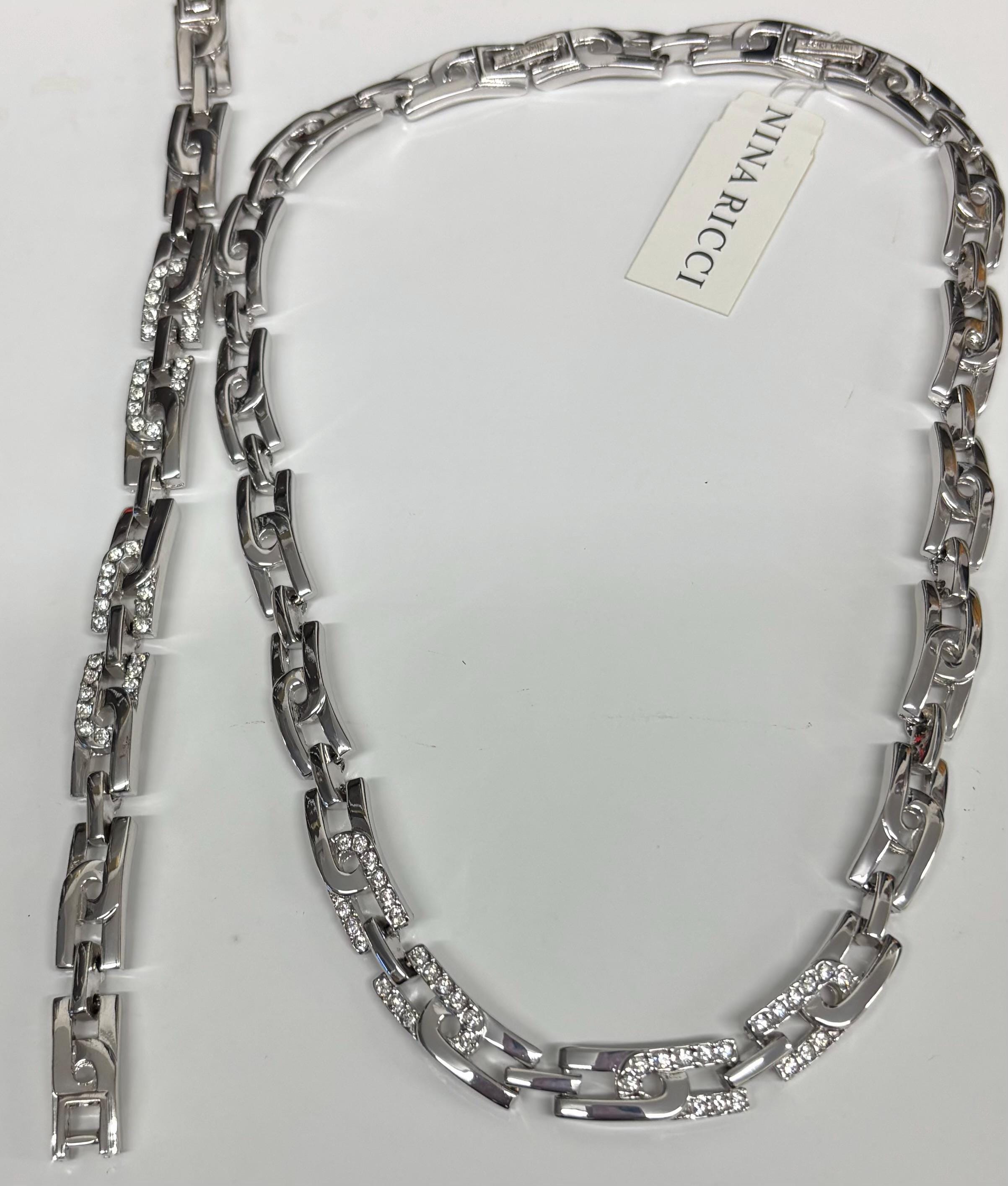 NINA RICCI ネックレス　#4469 Nina Ricci Set, Necklace, Bracelet, Rhodium Plated, Swarovski