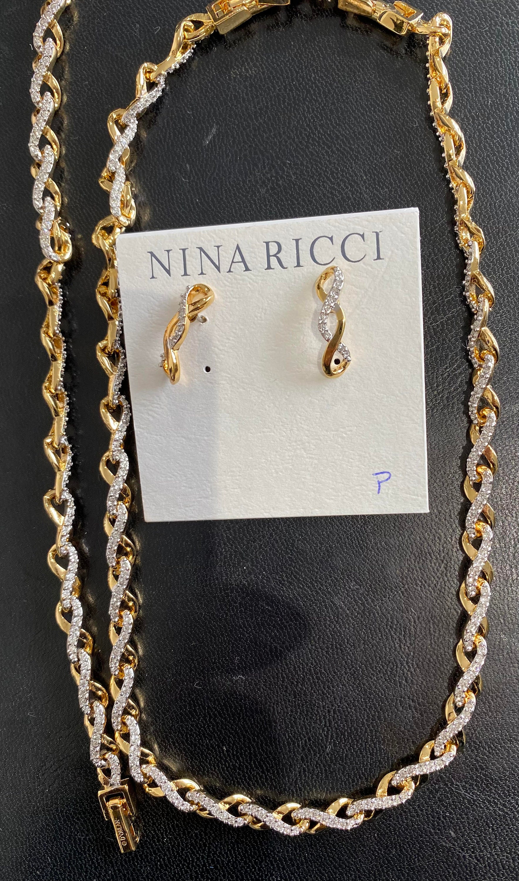 Vintage Nina Ricci Jewelry Set, 22kt Gold Plated Swarovski