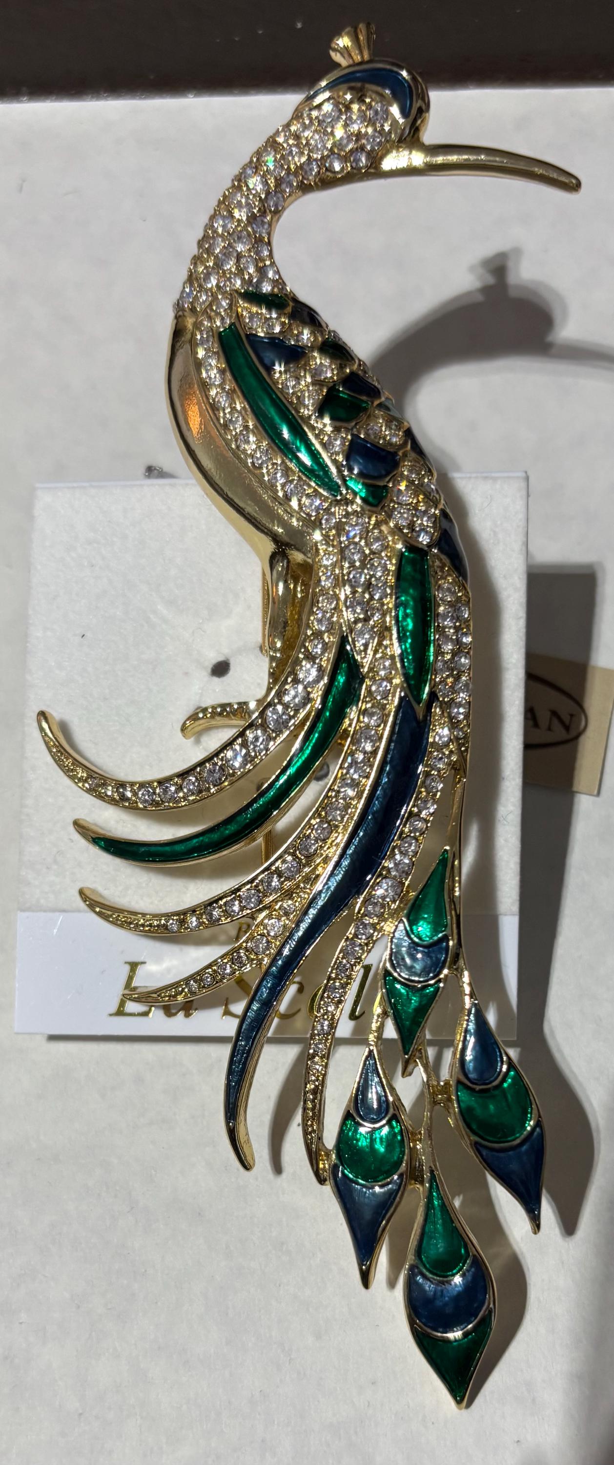 Swarovski ヴィンテージ リボン ブローチ ブルー クリスタル ヴィンテージ バードブローチ、スカラ座、手描きエナメル