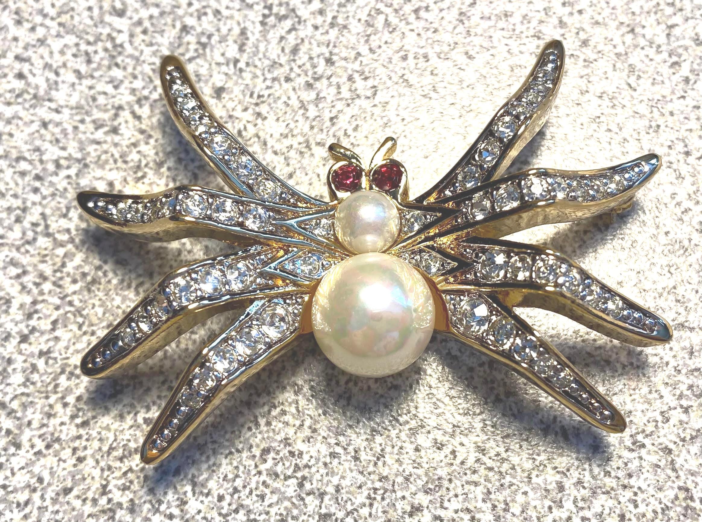 D'orlan Vintage Spider Brooch, 22kt Gold Plated, Swarovski